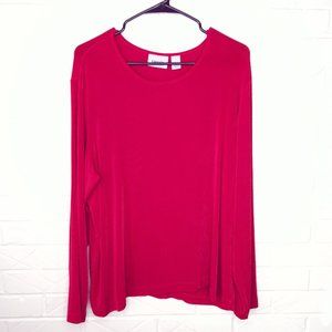 Chico's Traveler's Red Long Sleeve Liquid Knit Tee Blouse Crew Neck 3/XL